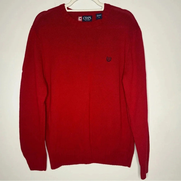 NWOT VTG Chaps Logo Red Embroidered Knit Crew Neck Pullover Grandpa Sweater - Picture 6 of 13